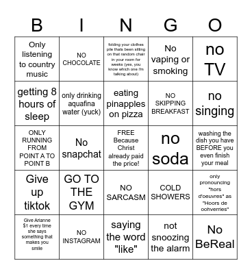 Lent Bingo Card