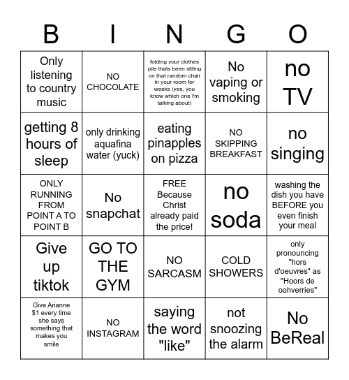 Lent Bingo Card