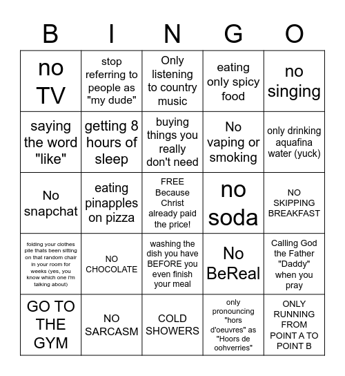 Lent Bingo Card