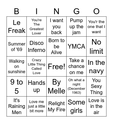 Muziekbingo Duo Woudstra disco Bingo Card