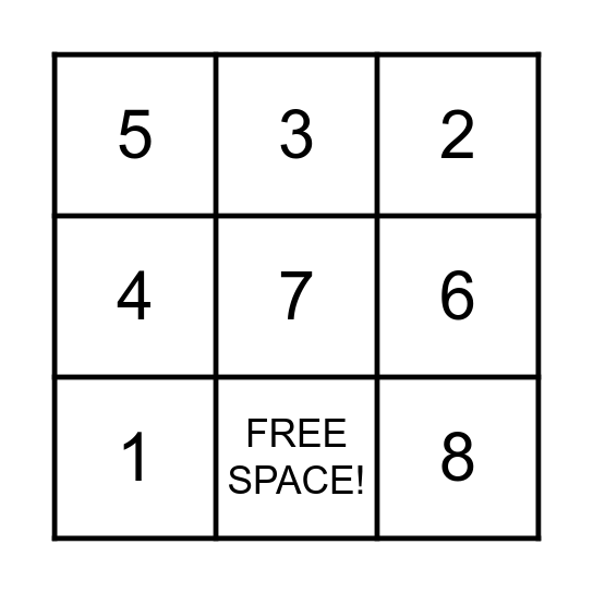 SPACE NUMBER BINGO Card