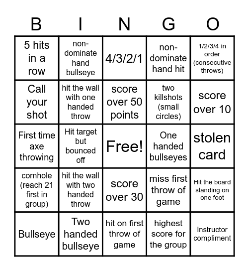 Axe Bingo Card