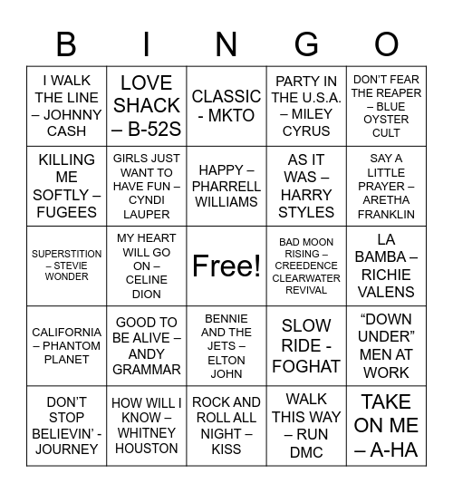 MUSIC BINGO Card