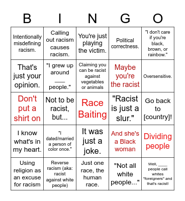 Racism bingo Card