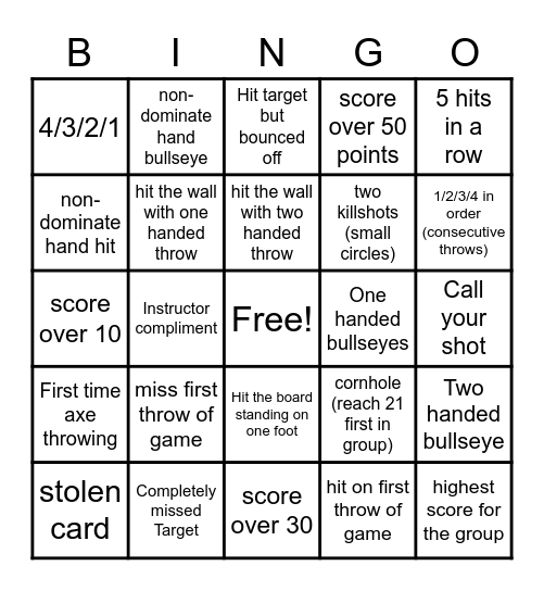 Axe Bingo Card