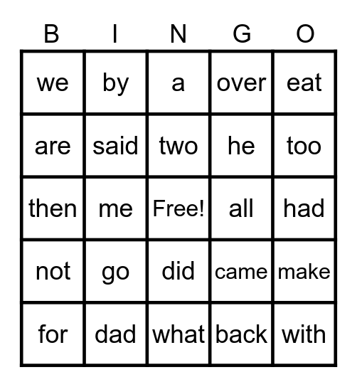 Power Word Bingo Card