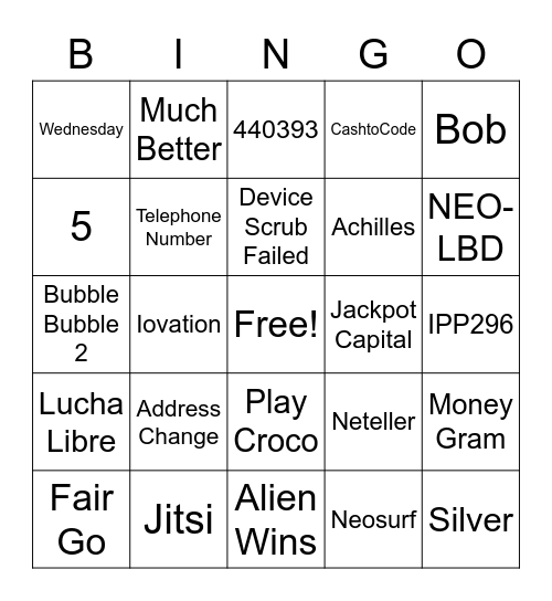 All things RTG Bingo Card
