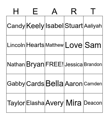 Happy Valentines Day Bingo Card