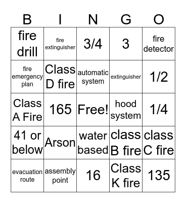 Fire Safety Bingo Card