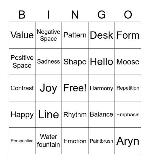 Words this Week Bingo Card