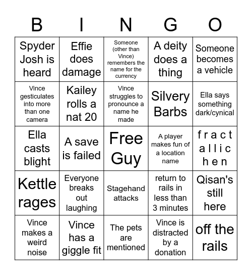 Failed Save Bingo Card