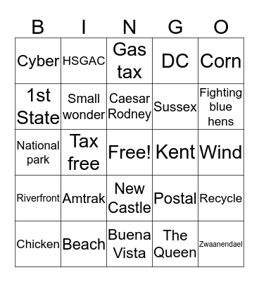 Delaware Bingo! Bingo Card