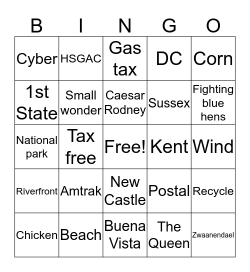 Delaware Bingo! Bingo Card