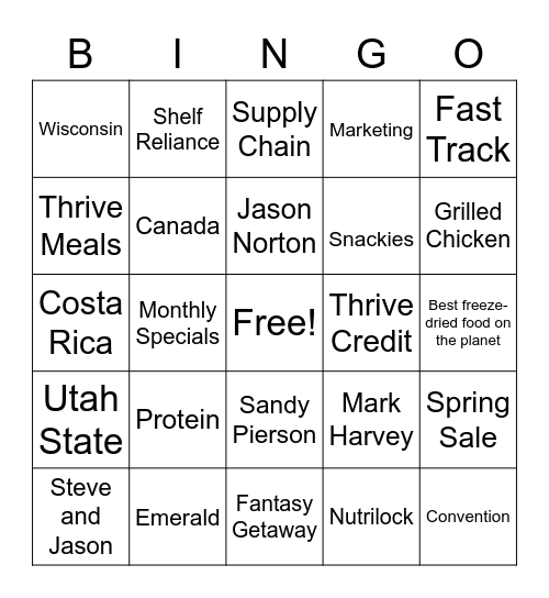 Thrive Life Bingo Card