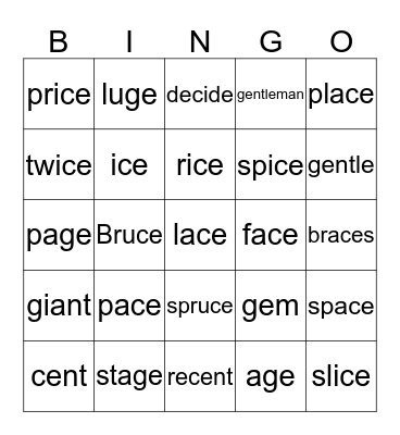 Soft C/G Bingo Card