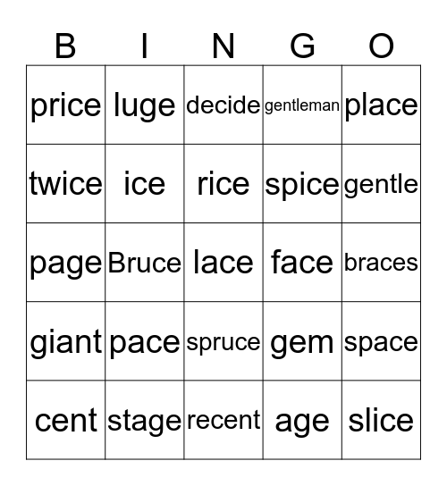 Soft C/G Bingo Card
