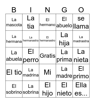 La Familia Bingo Card