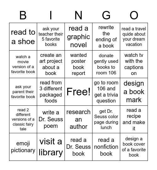 Highmark Reading Bingo Card