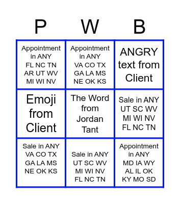 Push Weekend Bingo Card