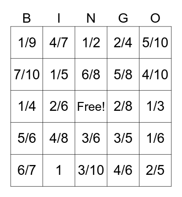 Fraction BINGO Card