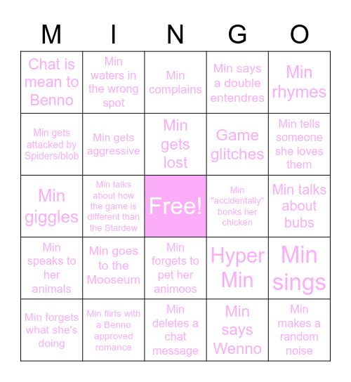 Coral MINGO Bingo Card