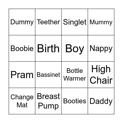 Baby King Bingo Card