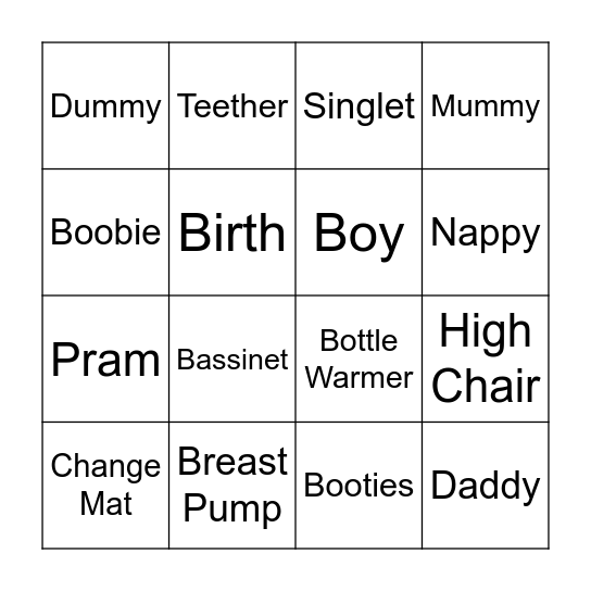 Baby King Bingo Card