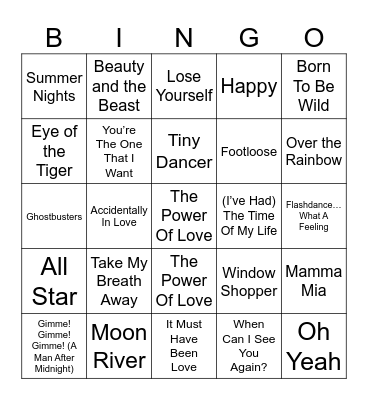 Songs From Movies Bingo Card