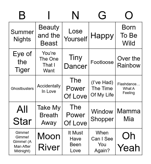 Songs From Movies Bingo Card