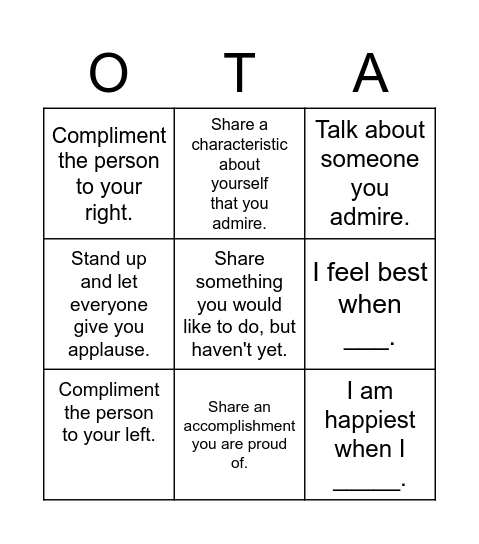 Self-Awareness Bingo Card