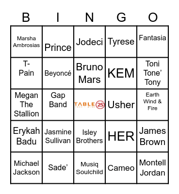 R&B Bingo Card