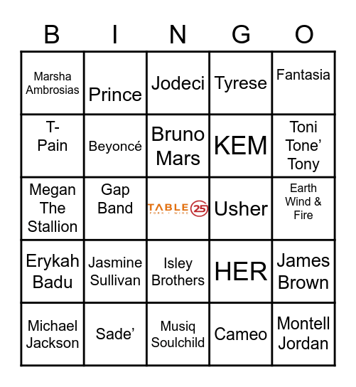 R&B Bingo Card