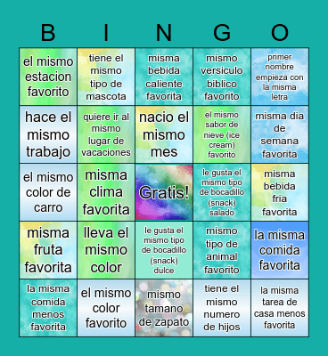 Encuentra a una hermana quien; Bingo Card