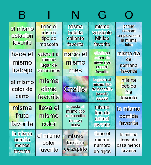 Encuentra a una hermana quien; Bingo Card