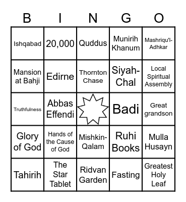 Baha'i Bingo Card