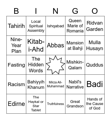 Baha'i Bingo Card