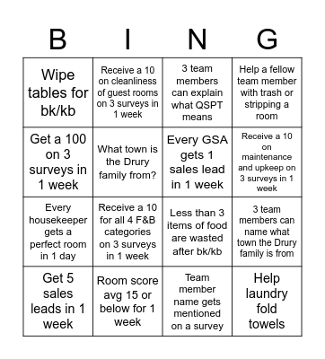 Drury Team Bingo! Bingo Card