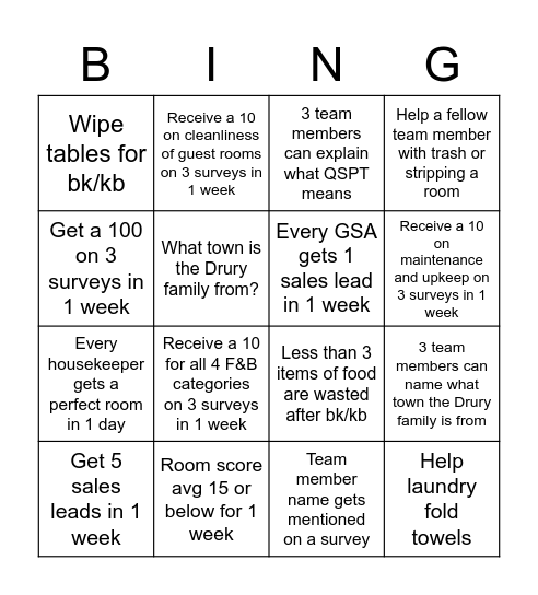 Drury Team Bingo! Bingo Card