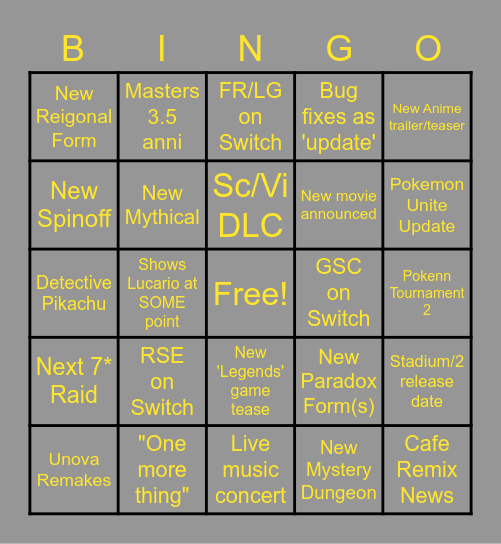 Pokemon Day 2023 Bingo Card