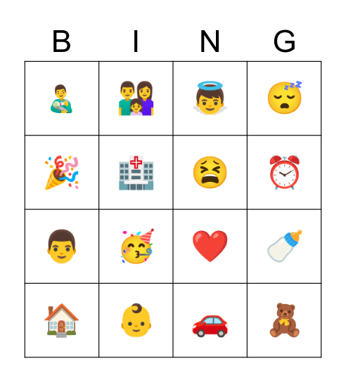 Baby Emoji Bingo Card