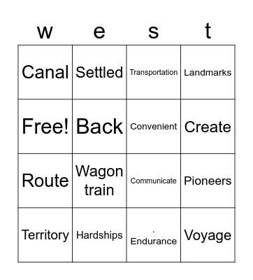 Westward expansion vocab 2nd grade Bingo Card