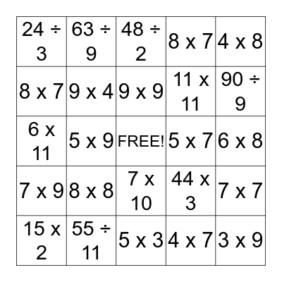 Multiplication/Division Bingo! (3rd and up) Bingo Card