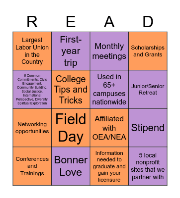 Bonner and CSAE Bingo Card