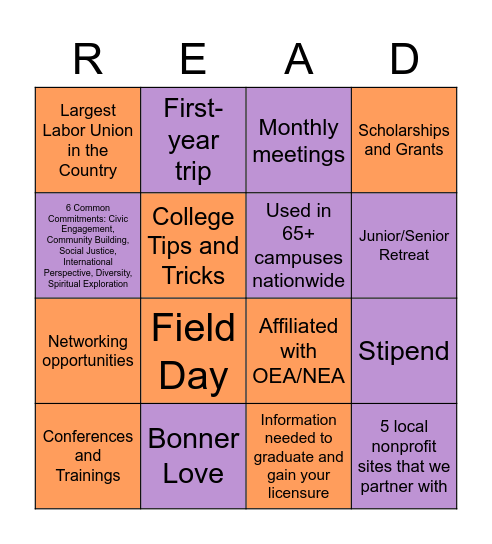 Bonner and CSAE Bingo Card