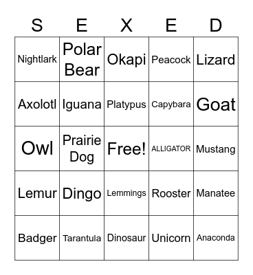 Animals Bingo Card