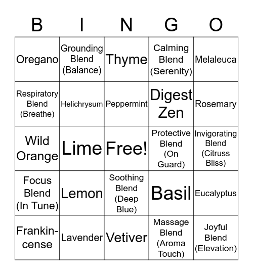 Let's Learn Oils Bingo Card