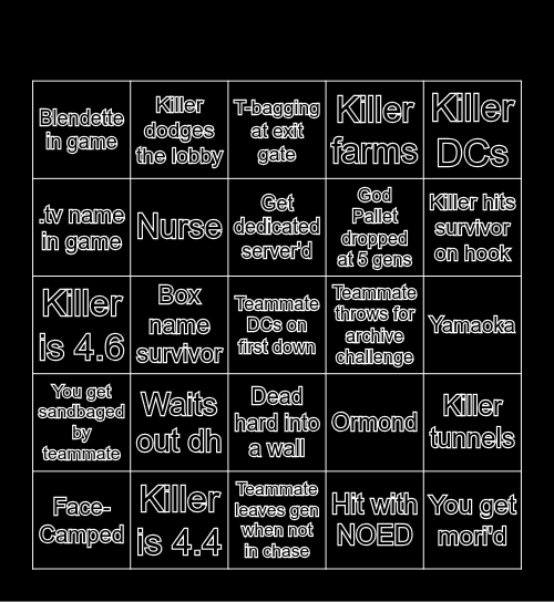 Ultimate DBD Bingo Card