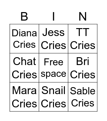 Sad Crowcolt BINGO Card