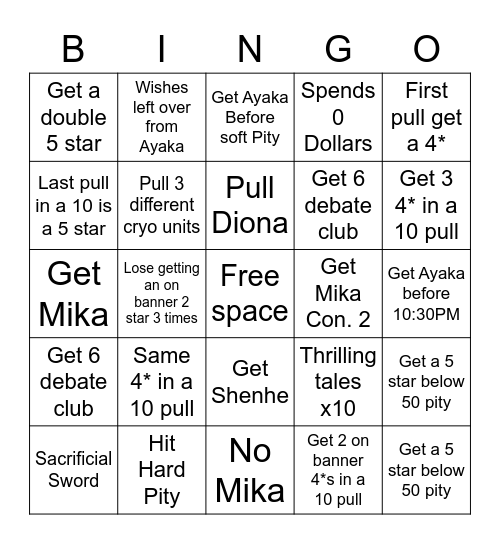 Ayaka (Possisbly Shenhe) Pulls! Bingo Card