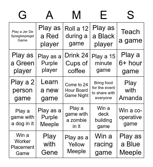 24 Hour Board Game Bing Bingo Card